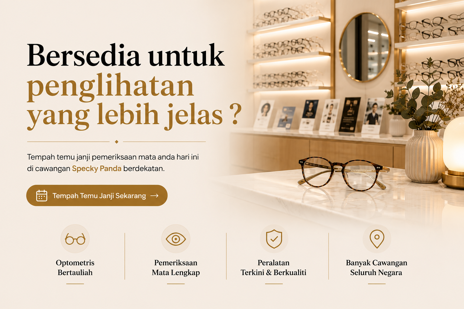 Bersedia untuk penglihatan yang lebih jelas? Tempah temu janji pemeriksaan mata di Specky Panda Optometry.