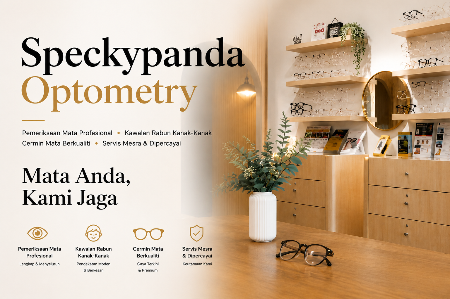 Specky Panda Optometry — Mata Anda, Kami Jaga. Pemeriksaan mata profesional, kawalan rabun kanak-kanak, cermin mata berkualiti, servis mesra & dipercayai.